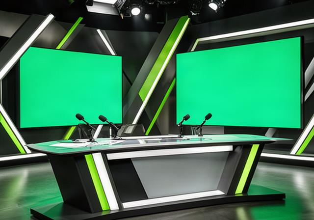 Sporttalkshow met presentator voor grote schermen en groen licht